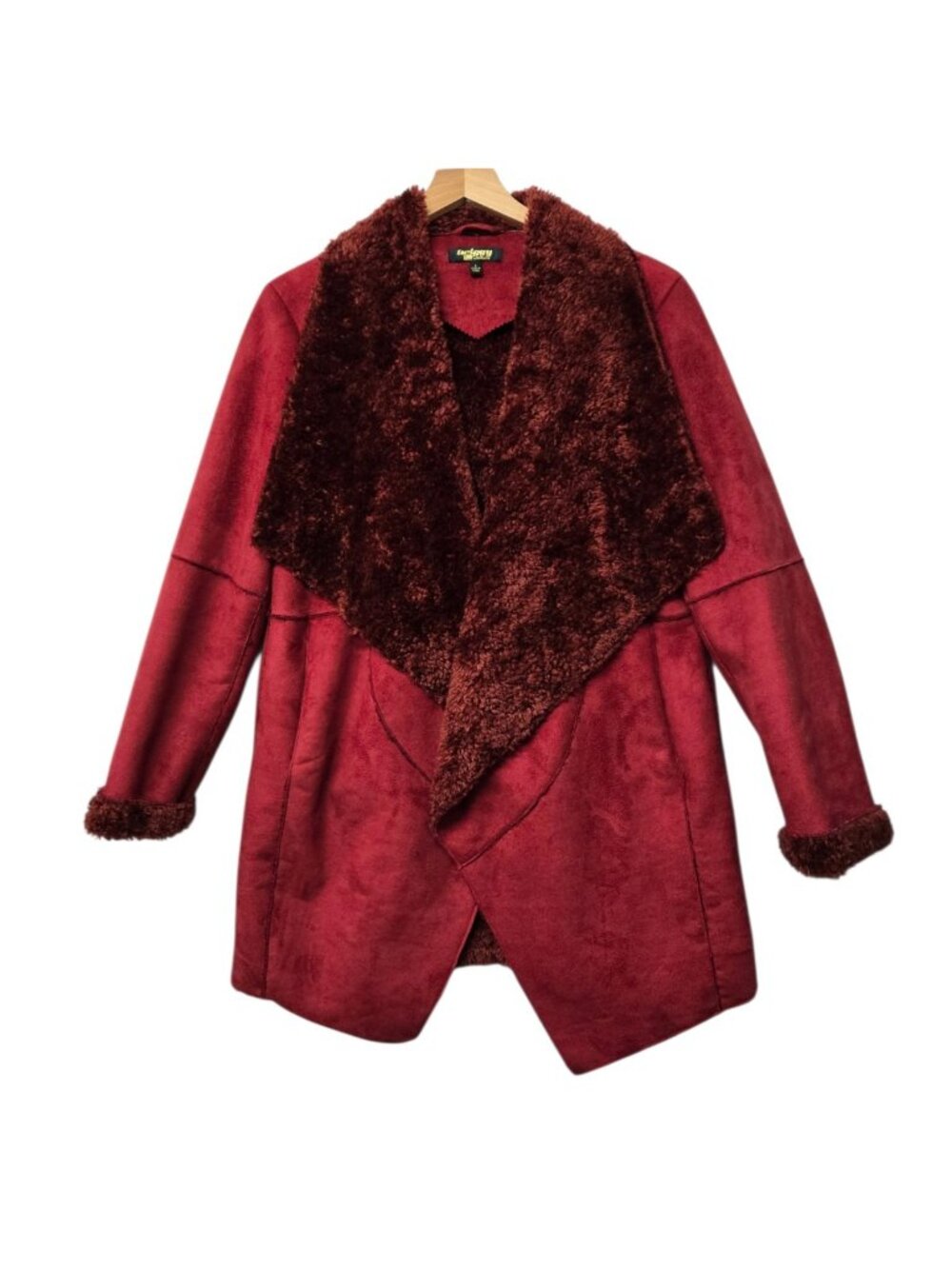 Vtg Twiggy London Faux Suede Shearling Coat Large Wine Burgandy Indie Whimsigoth
